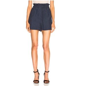 Tibi Viscose Gingham Paperbag Pull-On Shorts with Pockets